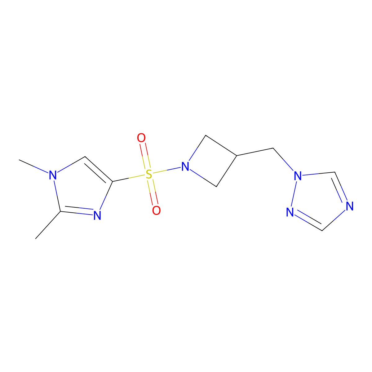 1-((1-((1,2-dimethyl-1H-imidazol-4-yl)sulfonyl)azetidin-3-yl)methyl)-1H-1,2,4-triazole molecular structure, CAS 2189498-73-3