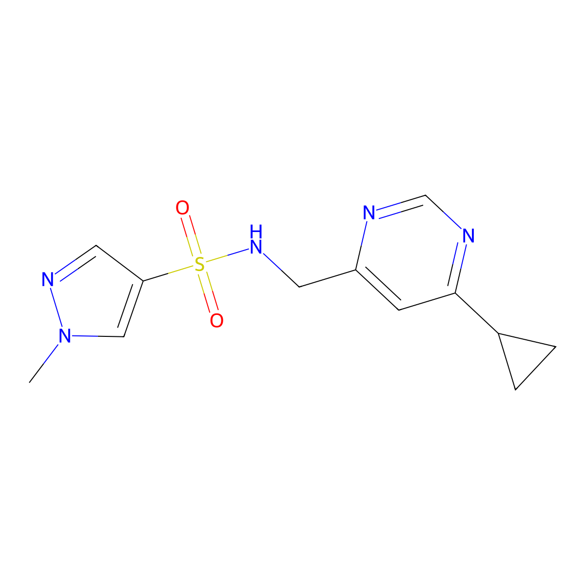 N-[(6-cyclopropylpyrimidin-4-yl)methyl]-1-methyl-1H-pyrazole-4-sulfonamide molecular structure, CAS 2189498-85-7