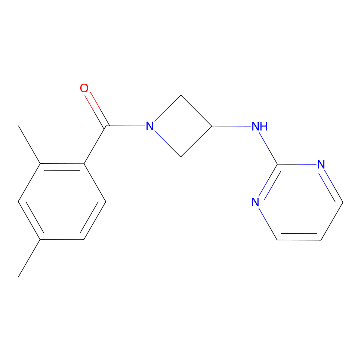 (2,4-Dimethylphenyl)(3-(pyrimidin-2-ylamino)azetidin-1-yl)methanone molecular structure, CAS 2189498-86-8