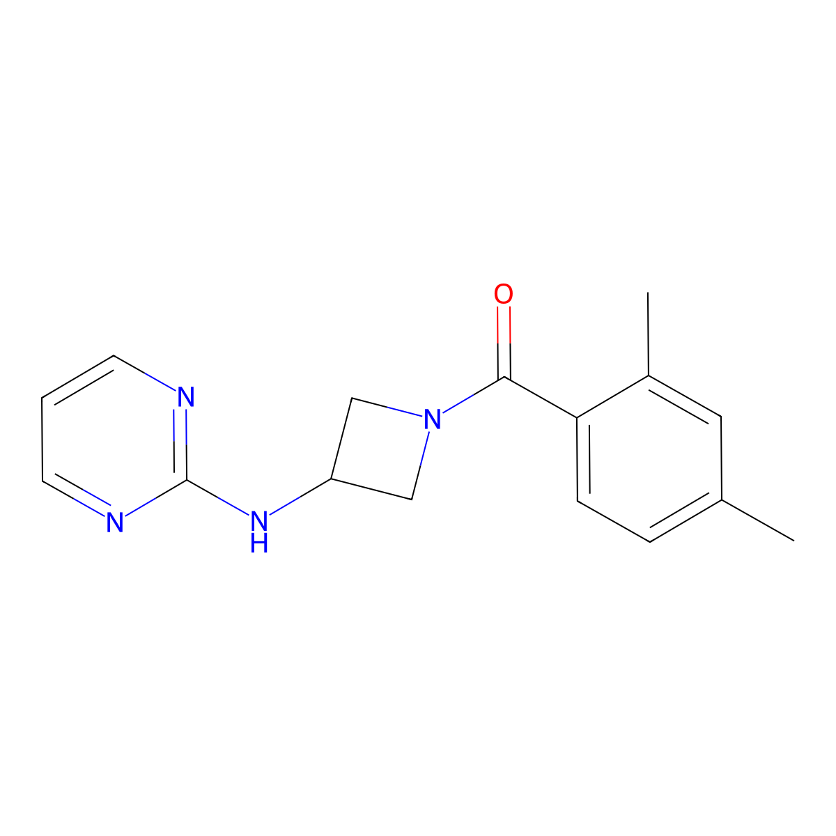 (2,4-Dimethylphenyl)(3-(pyrimidin-2-ylamino)azetidin-1-yl)methanone molecular structure, CAS 2189498-86-8