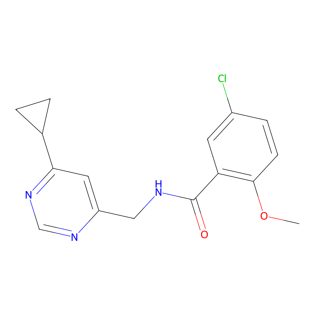 5-chloro-N-[(6-cyclopropylpyrimidin-4-yl)methyl]-2-methoxybenzamide molecular structure, CAS 2189498-90-4