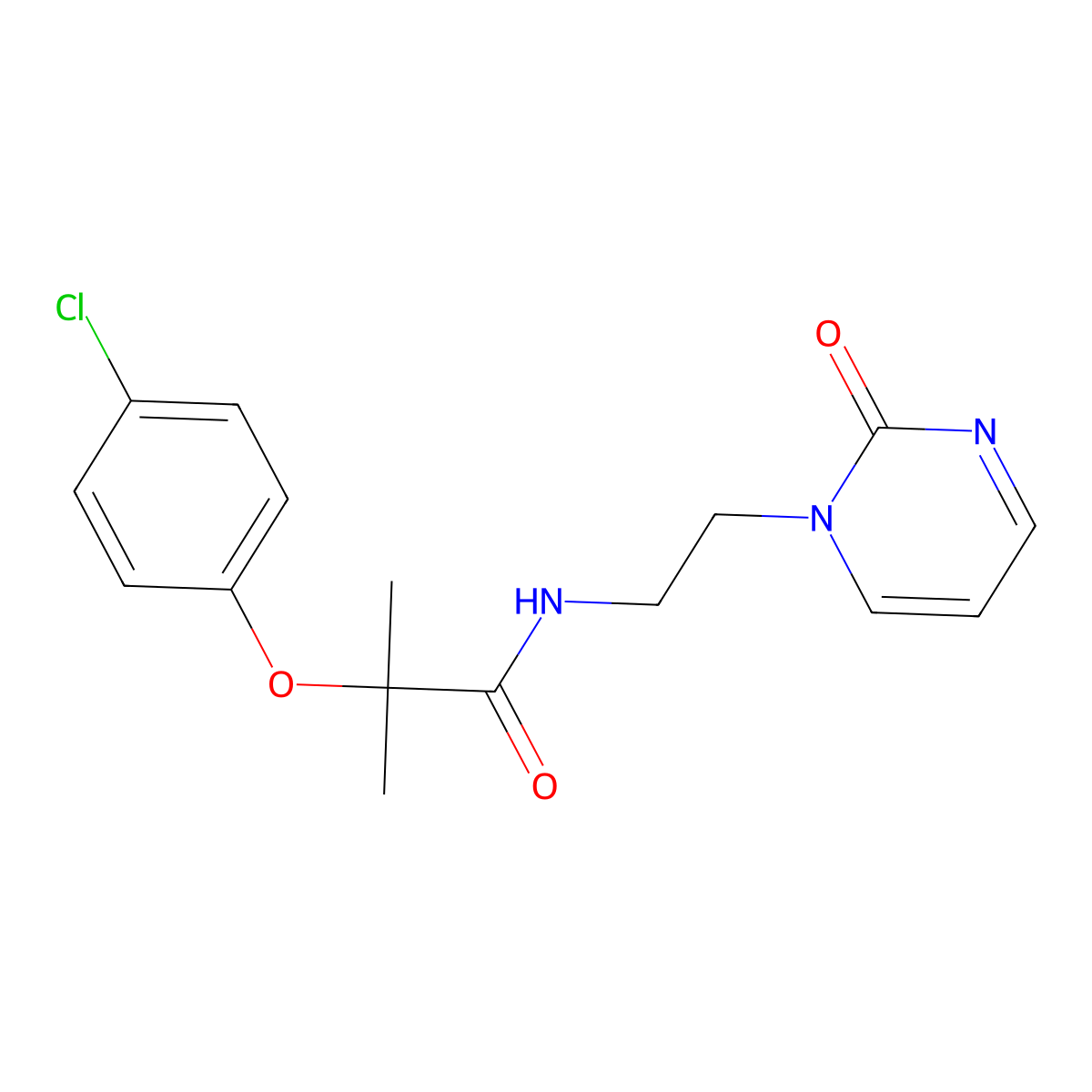 2-(4-chlorophenoxy)-2-methyl-N-[2-(2-oxo-1,2-dihydropyrimidin-1-yl)ethyl]propanamide molecular structure, CAS 2189499-30-5