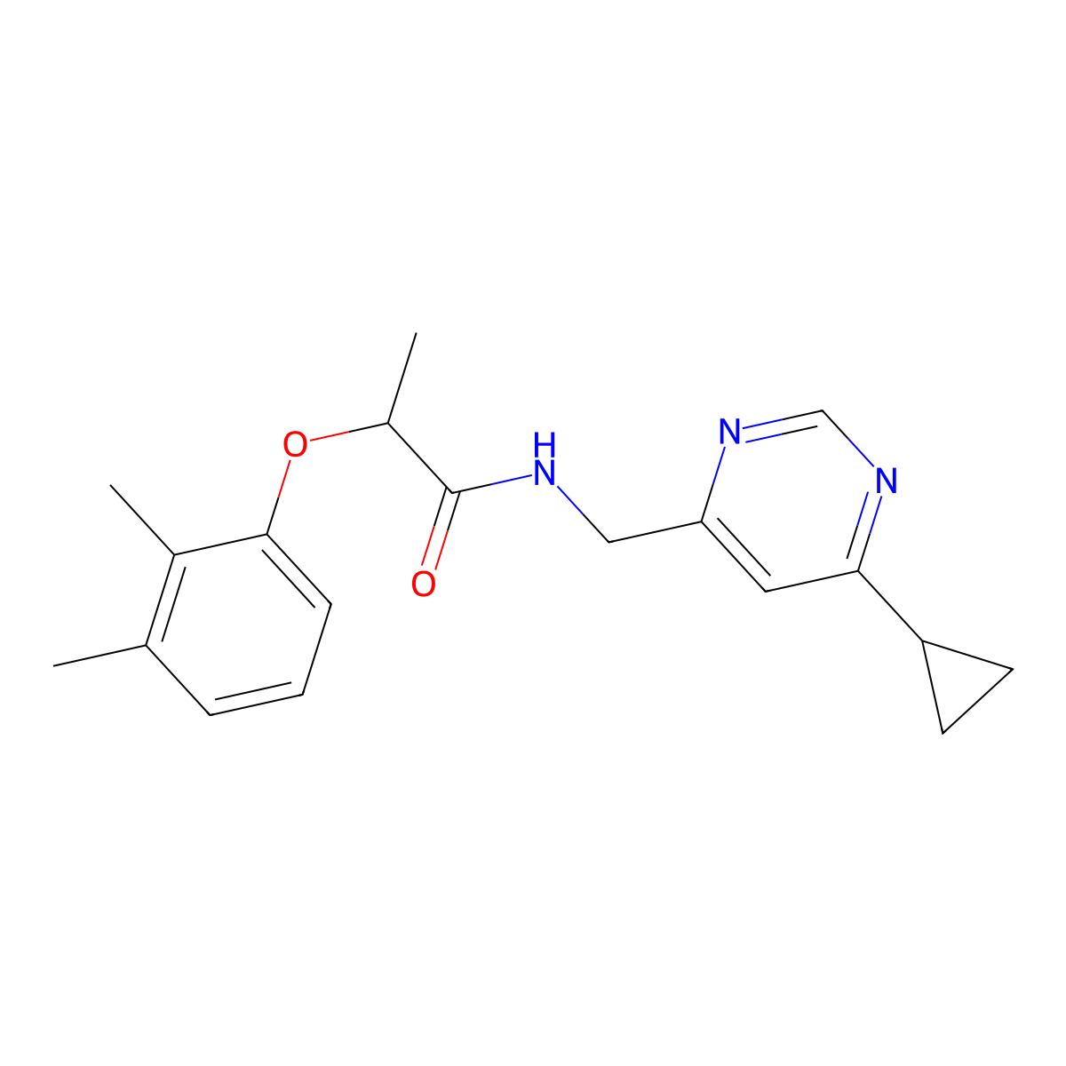 N-[(6-cyclopropylpyrimidin-4-yl)methyl]-2-(2,3-dimethylphenoxy)propanamide molecular structure, CAS 2189499-38-3