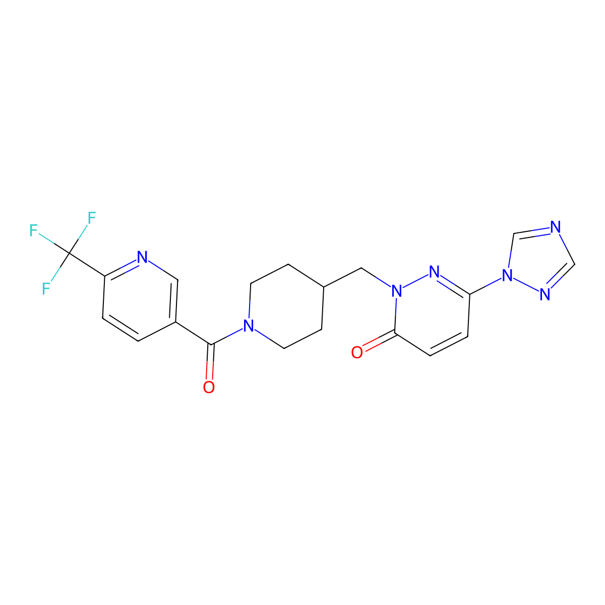 6-(1H-1,2,4-triazol-1-yl)-2-({1-[6-(trifluoromethyl)pyridine-3-carbonyl]piperidin-4-yl}methyl)-2,3-dihydropyridazin-3-one molecular structure, CAS 2189499-42-9
