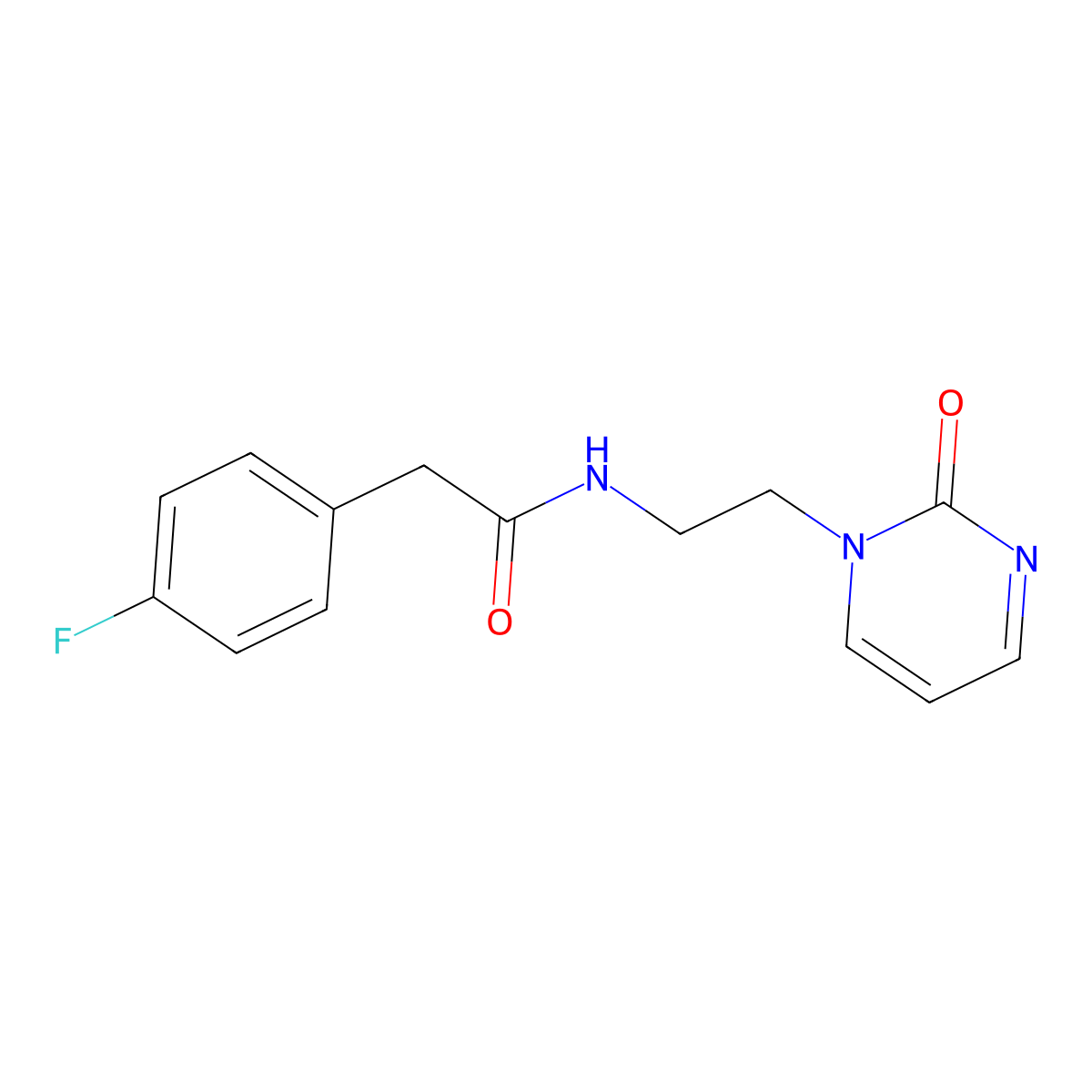 2-(4-fluorophenyl)-N-(2-(2-oxopyrimidin-1(2H)-yl)ethyl)acetamide molecular structure, CAS 2189499-69-0