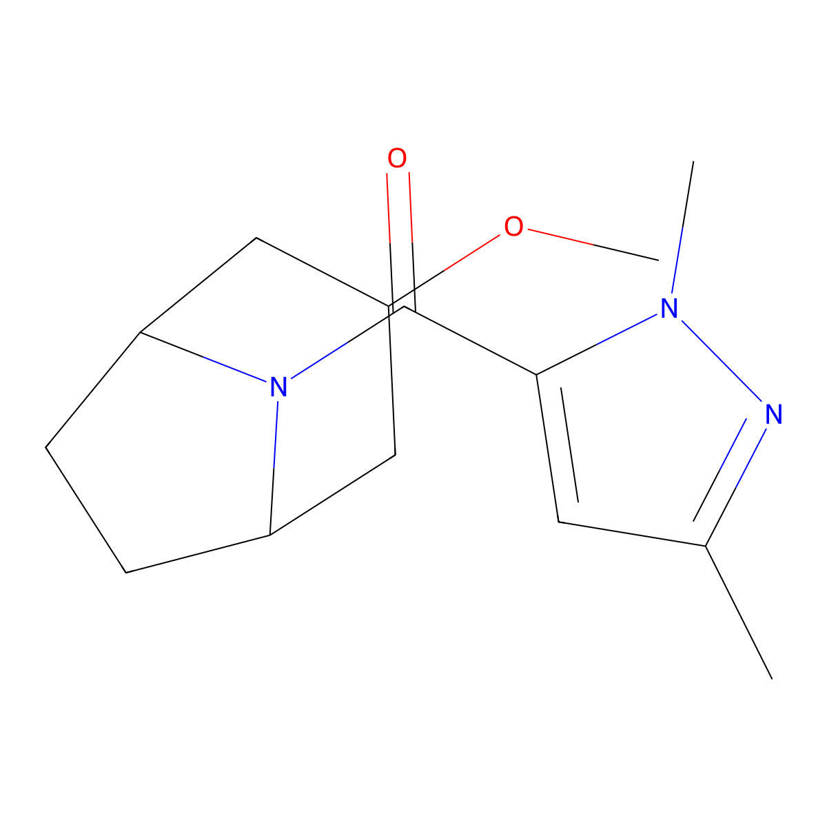 8-(1,3-dimethyl-1H-pyrazole-5-carbonyl)-3-methoxy-8-azabicyclo[3.2.1]octane molecular structure, CAS 2189499-90-7