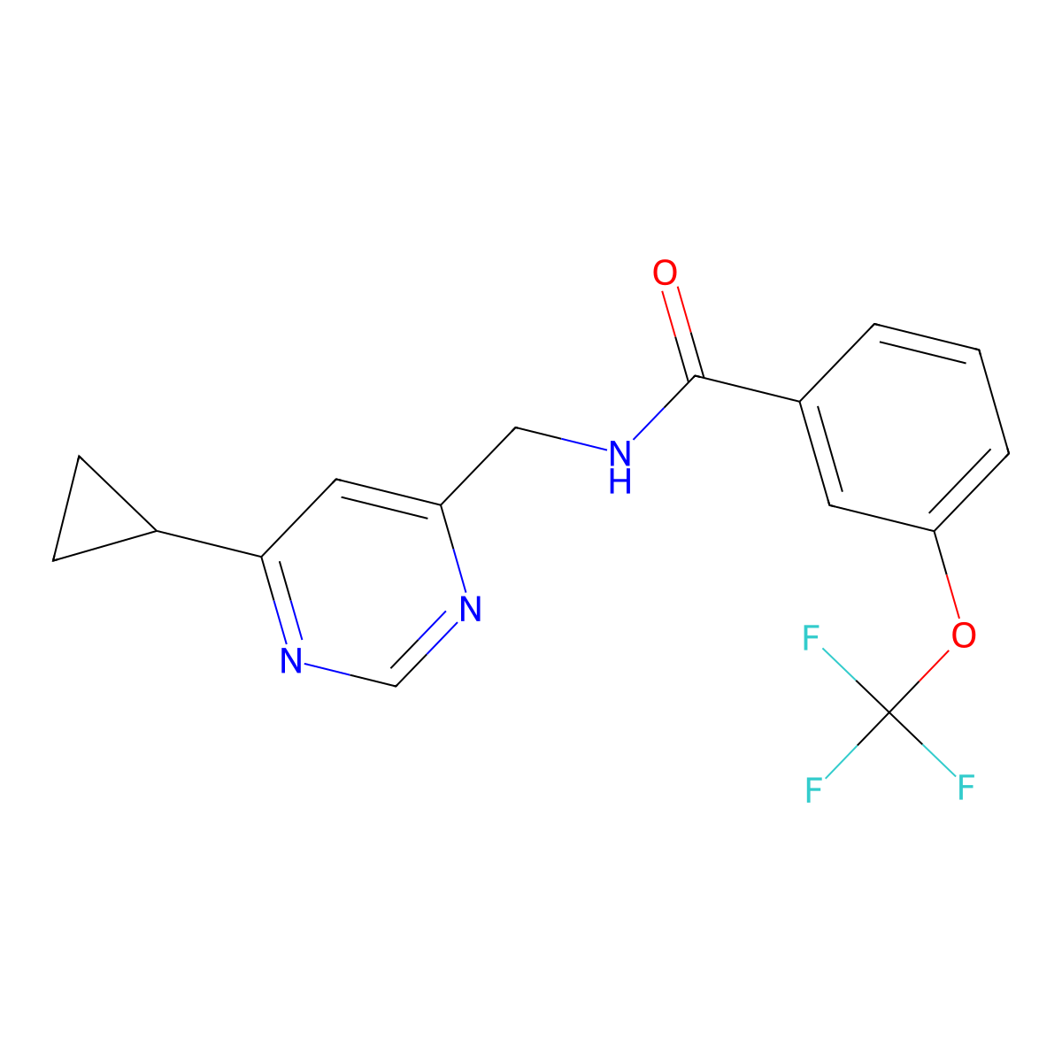 N-[(6-cyclopropylpyrimidin-4-yl)methyl]-3-(trifluoromethoxy)benzamide molecular structure, CAS 2189500-01-2