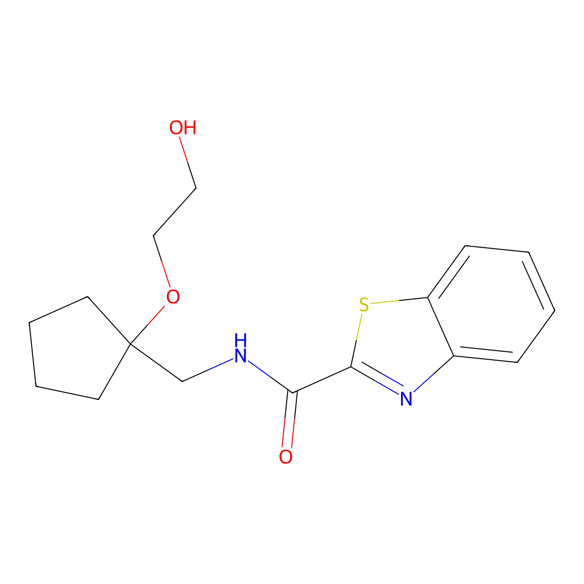 N-{[1-(2-hydroxyethoxy)cyclopentyl]methyl}-1,3-benzothiazole-2-carboxamide molecular structure, CAS 2189500-02-3