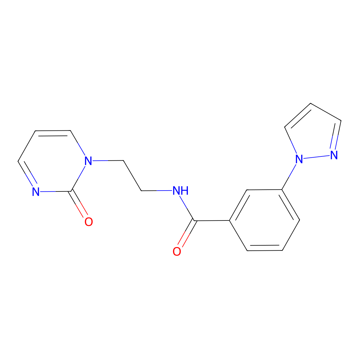 N-[2-(2-oxo-1,2-dihydropyrimidin-1-yl)ethyl]-3-(1H-pyrazol-1-yl)benzamide molecular structure, CAS 2189500-04-5
