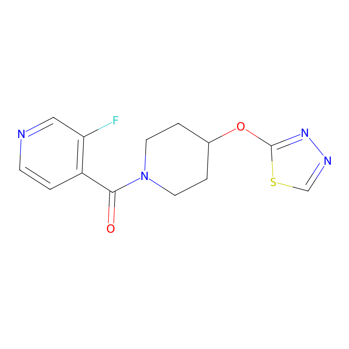 3-Fluoro-4-[4-(1,3,4-thiadiazol-2-yloxy)piperidine-1-carbonyl]pyridine molecular structure, CAS 2189500-07-8