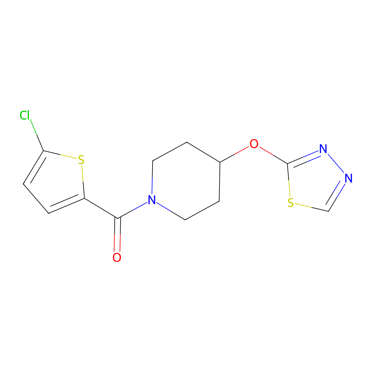 1-(5-Chlorothiophene-2-carbonyl)-4-(1,3,4-thiadiazol-2-yloxy)piperidine molecular structure, CAS 2189500-18-1