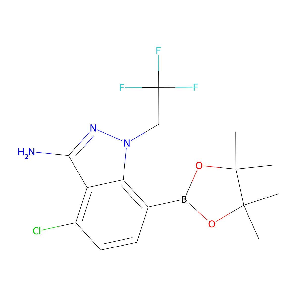 4-Chloro-7-(4,4,5,5-tetramethyl-1,3,2-dioxaborolan-2-yl)-1-(2,2,2-trifluoroethyl)-1H-indazol-3-amine molecular structure, CAS 2189684-53-3