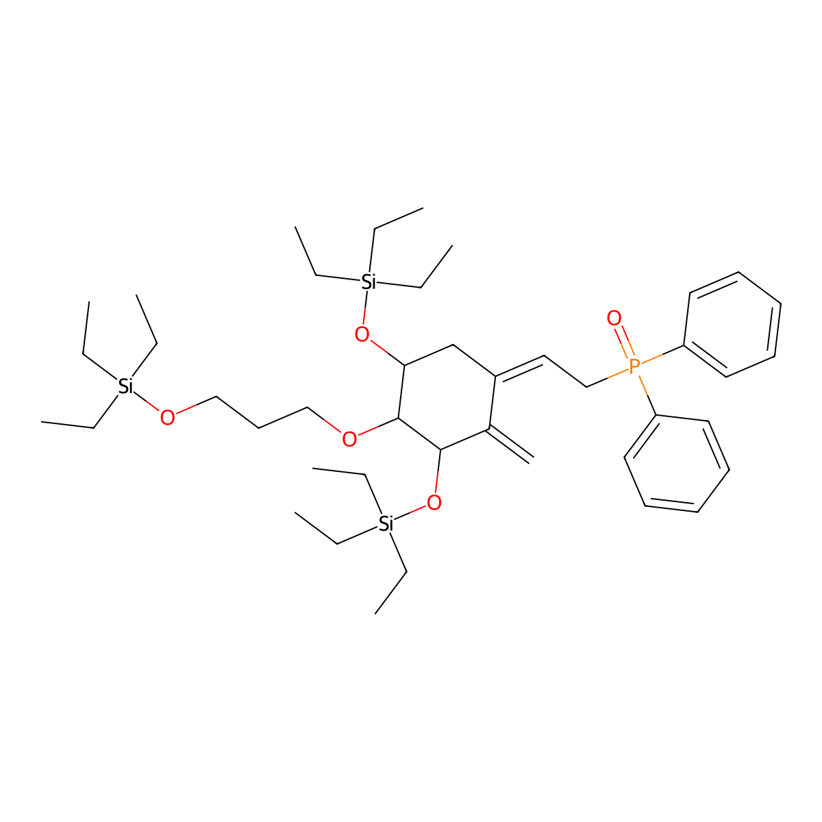 (2-((3R,4R,5R)-2-Methylene-3,5-bis((triethylsilyl)oxy)-4-(3-((triethylsilyl)oxy)propoxy)cyclohexylidene)ethyl)diphenylphosphine oxide molecular structure, CAS 2189732-17-8