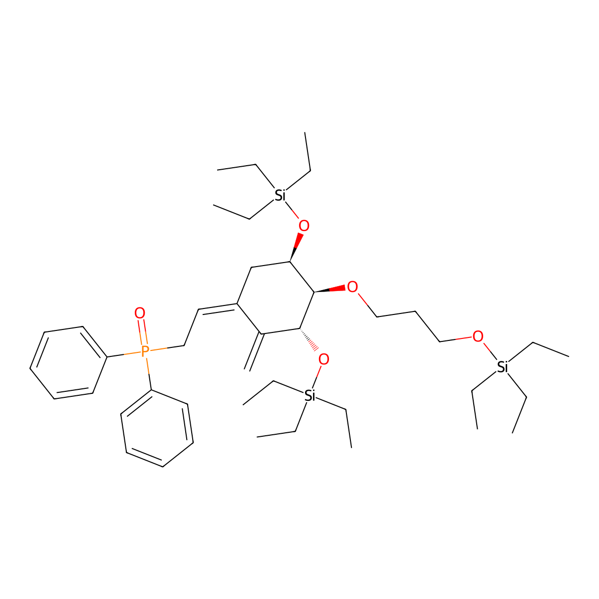 (2-((3R,4R,5R)-2-Methylene-3,5-bis((triethylsilyl)oxy)-4-(3-((triethylsilyl)oxy)propoxy)cyclohexylidene)ethyl)diphenylphosphine oxide molecular structure, CAS 2189732-17-8