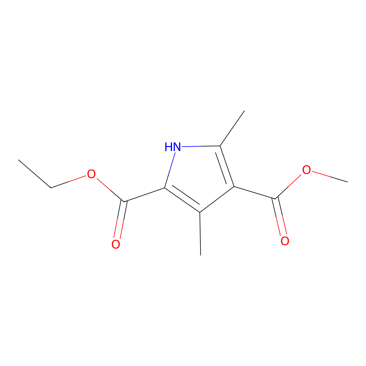 1H-Pyrrole-2,4-dicarboxylic acid, 3,5-dimethyl-, 2-ethyl 4-methyl ester molecular structure, CAS 21898-57-7