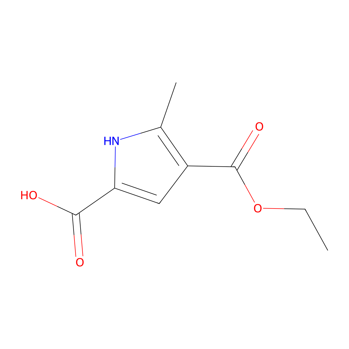 4-(ethoxycarbonyl)-5-methyl-1H-pyrrole-2-carboxylic acid molecular structure, CAS 21898-68-0