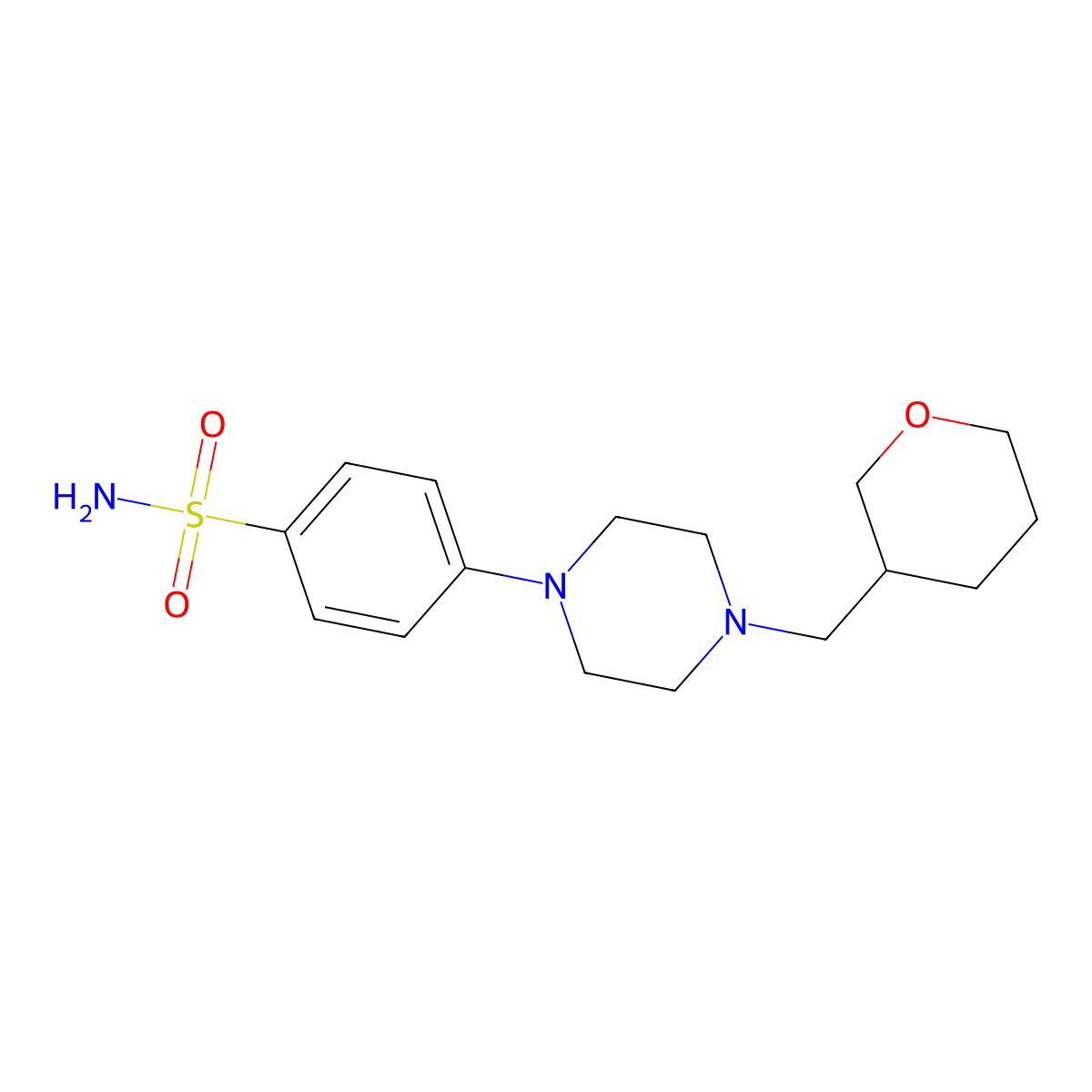 4-{4-[(Oxan-3-yl)methyl]piperazin-1-yl}benzene-1-sulfonamide molecular structure, CAS 2190153-01-4