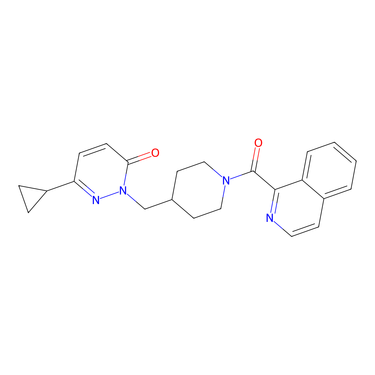 6-Cyclopropyl-2-{[1-(isoquinoline-1-carbonyl)piperidin-4-yl]methyl}-2,3-dihydropyridazin-3-one molecular structure, CAS 2190365-41-2