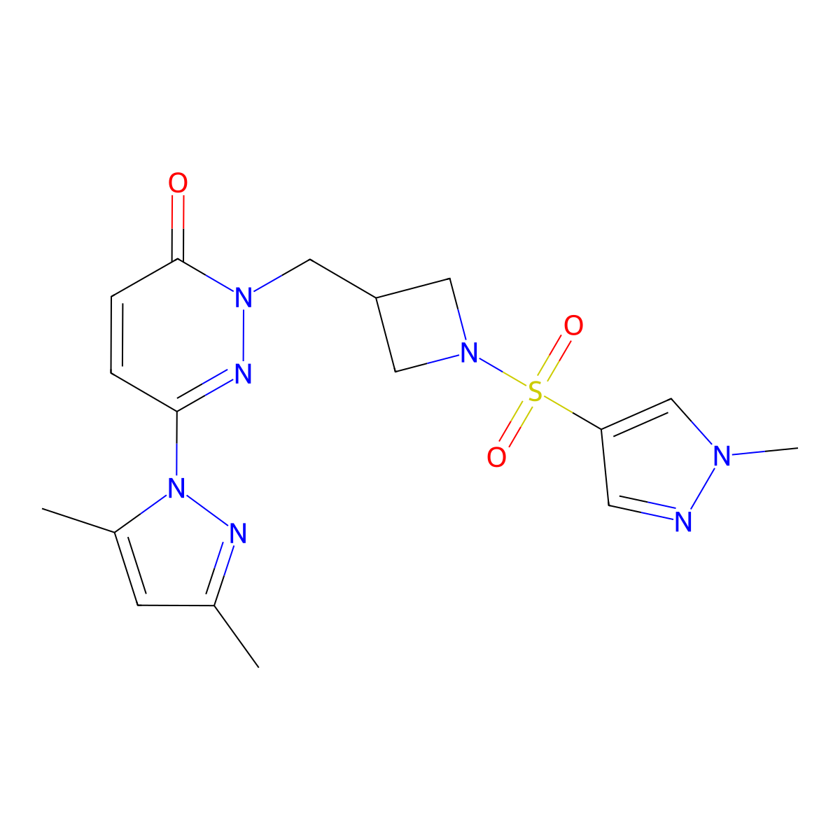 6-(3,5-dimethyl-1H-pyrazol-1-yl)-2-({1-[(1-methyl-1H-pyrazol-4-yl)sulfonyl]azetidin-3-yl}methyl)-2,3-dihydropyridazin-3-one molecular structure, CAS 2190365-43-4