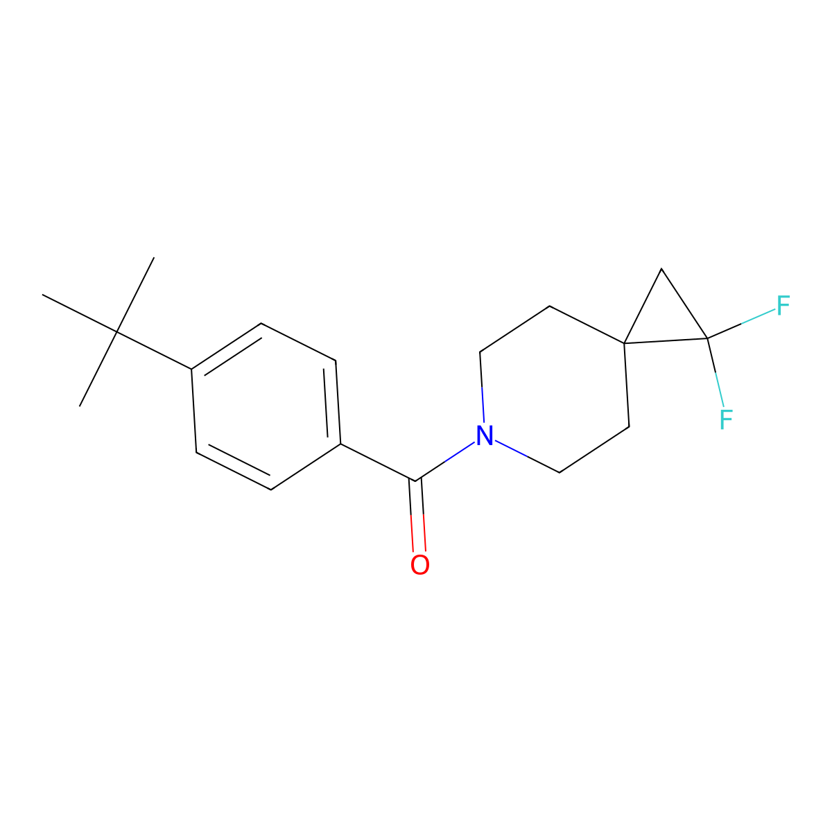 (4-(Tert-butyl)phenyl)(1,1-difluoro-6-azaspiro[2.5]octan-6-yl)methanone molecular structure, CAS 2190365-46-7