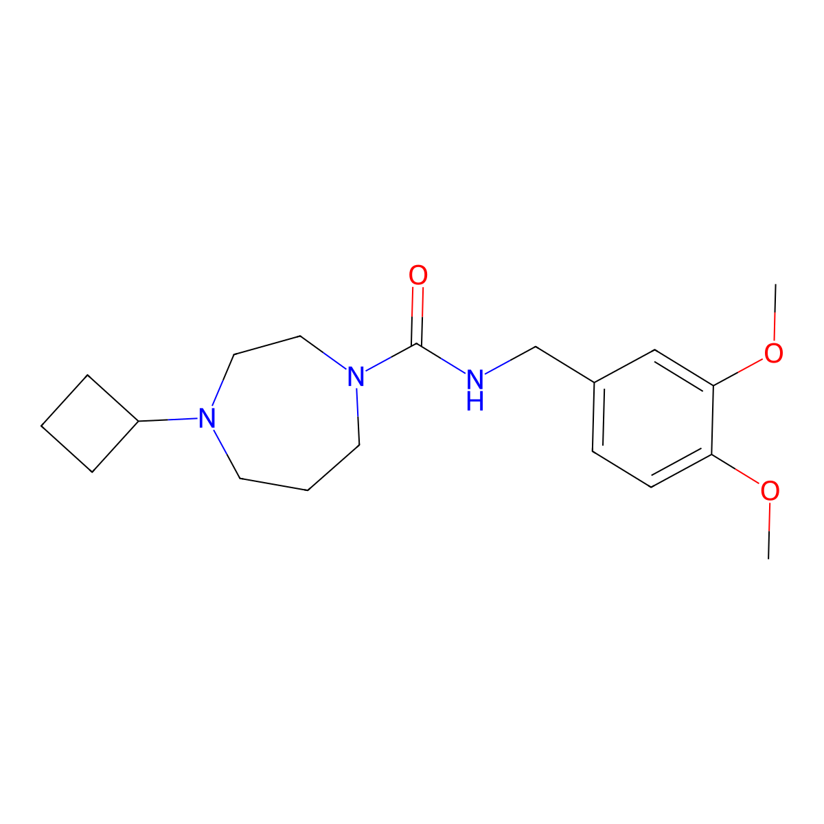 4-cyclobutyl-N-[(3,4-dimethoxyphenyl)methyl]-1,4-diazepane-1-carboxamide molecular structure, CAS 2190365-61-6