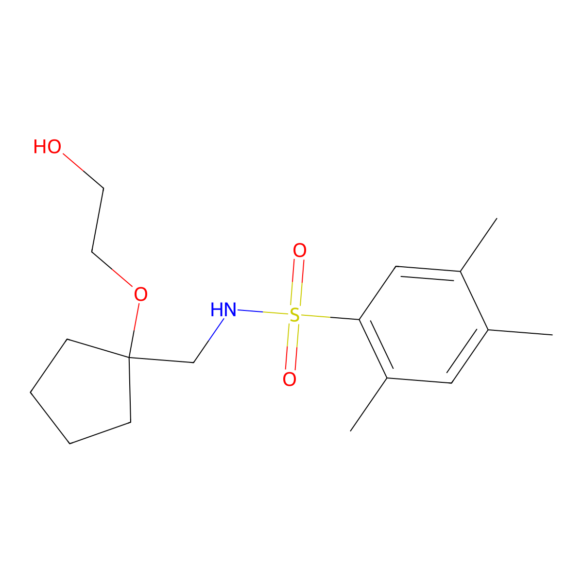 N-{[1-(2-hydroxyethoxy)cyclopentyl]methyl}-2,4,5-trimethylbenzene-1-sulfonamide molecular structure, CAS 2190365-64-9