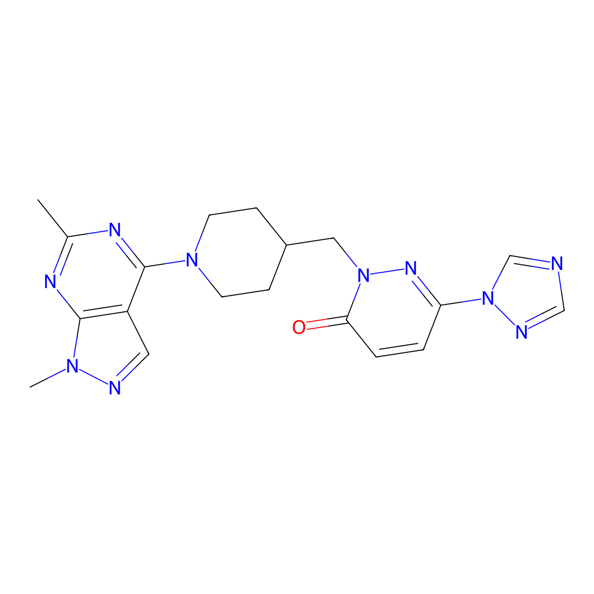 2-[(1-{1,6-dimethyl-1H-pyrazolo[3,4-d]pyrimidin-4-yl}piperidin-4-yl)methyl]-6-(1H-1,2,4-triazol-1-yl)-2,3-dihydropyridazin-3-one molecular structure, CAS 2190365-67-2