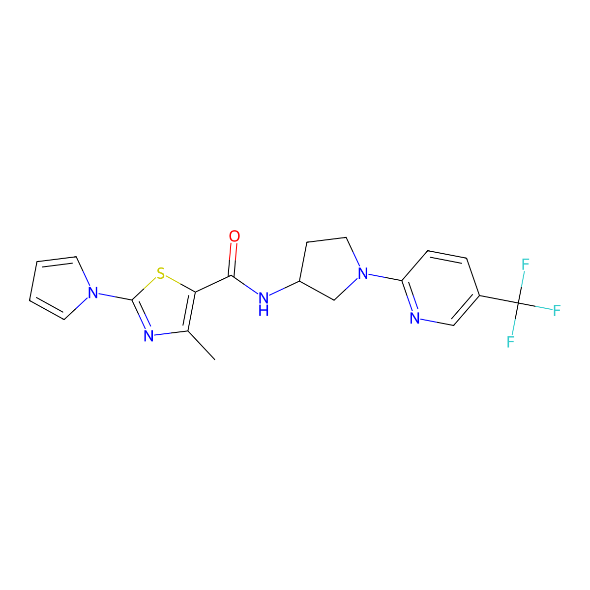 4-methyl-2-(1H-pyrrol-1-yl)-N-(1-(5-(trifluoromethyl)pyridin-2-yl)pyrrolidin-3-yl)thiazole-5-carboxamide molecular structure, CAS 2190365-76-3