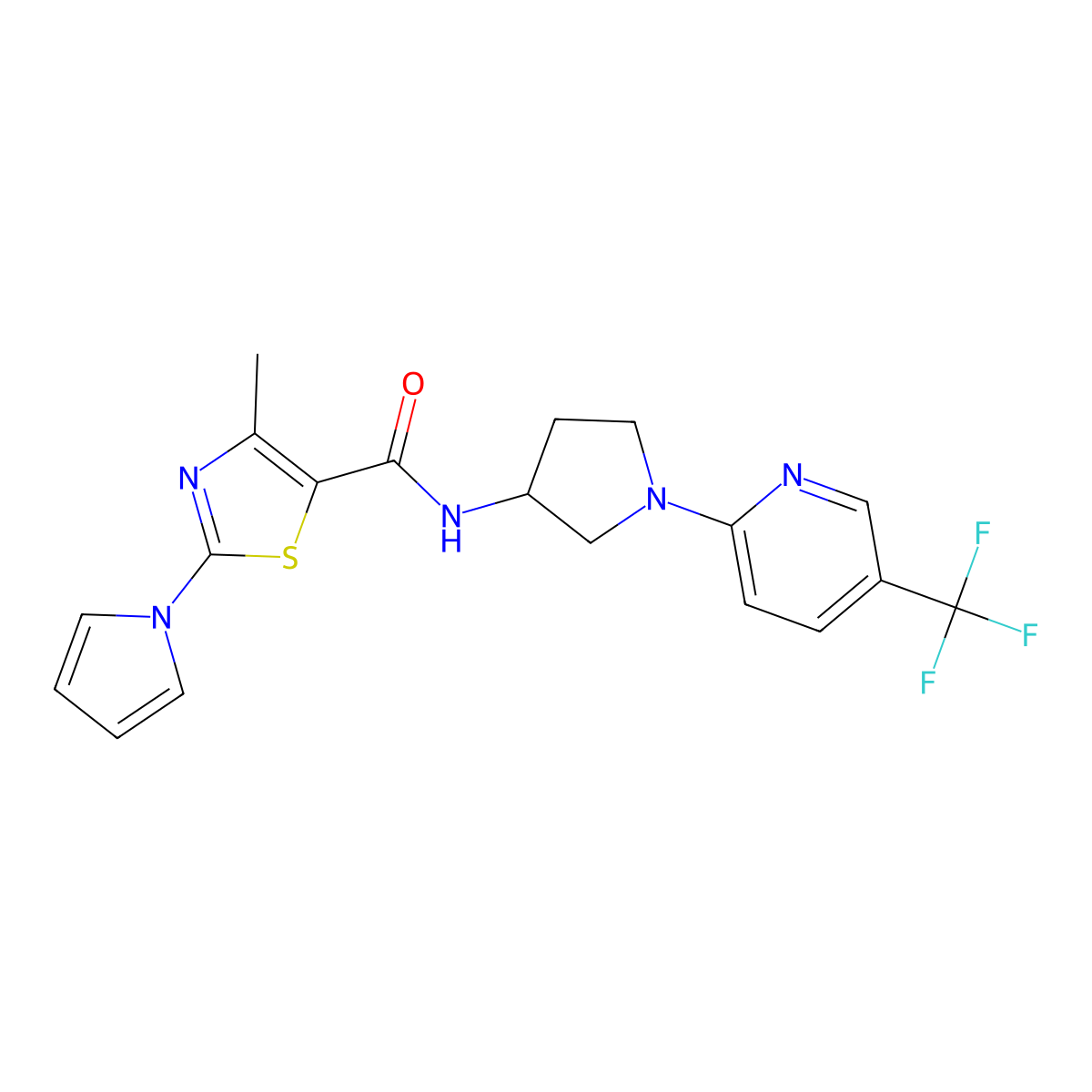 4-methyl-2-(1H-pyrrol-1-yl)-N-(1-(5-(trifluoromethyl)pyridin-2-yl)pyrrolidin-3-yl)thiazole-5-carboxamide molecular structure, CAS 2190365-76-3