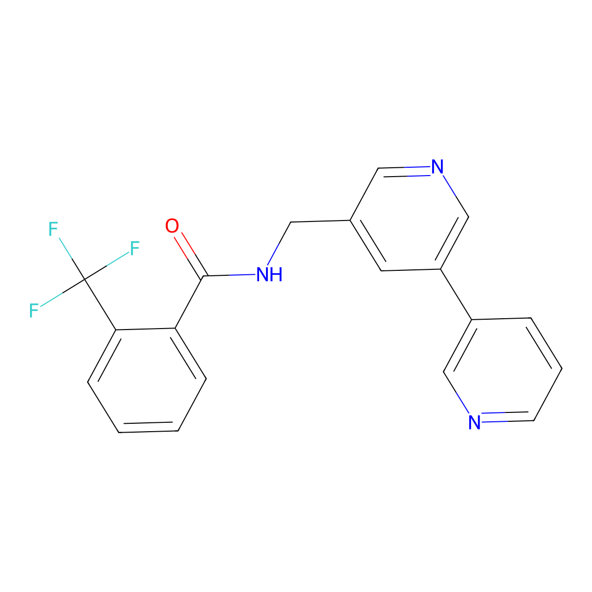 N-({[3,3'-bipyridine]-5-yl}methyl)-2-(trifluoromethyl)benzamide molecular structure, CAS 2190365-78-5