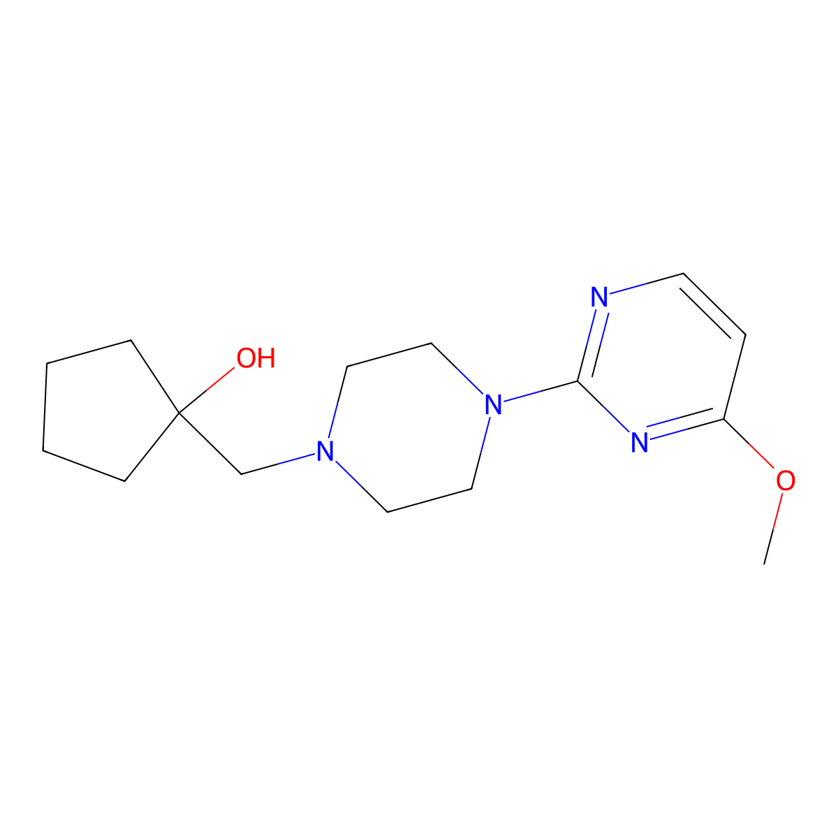 1-{[4-(4-Methoxypyrimidin-2-yl)piperazin-1-yl]methyl}cyclopentan-1-ol molecular structure, CAS 2190373-40-9