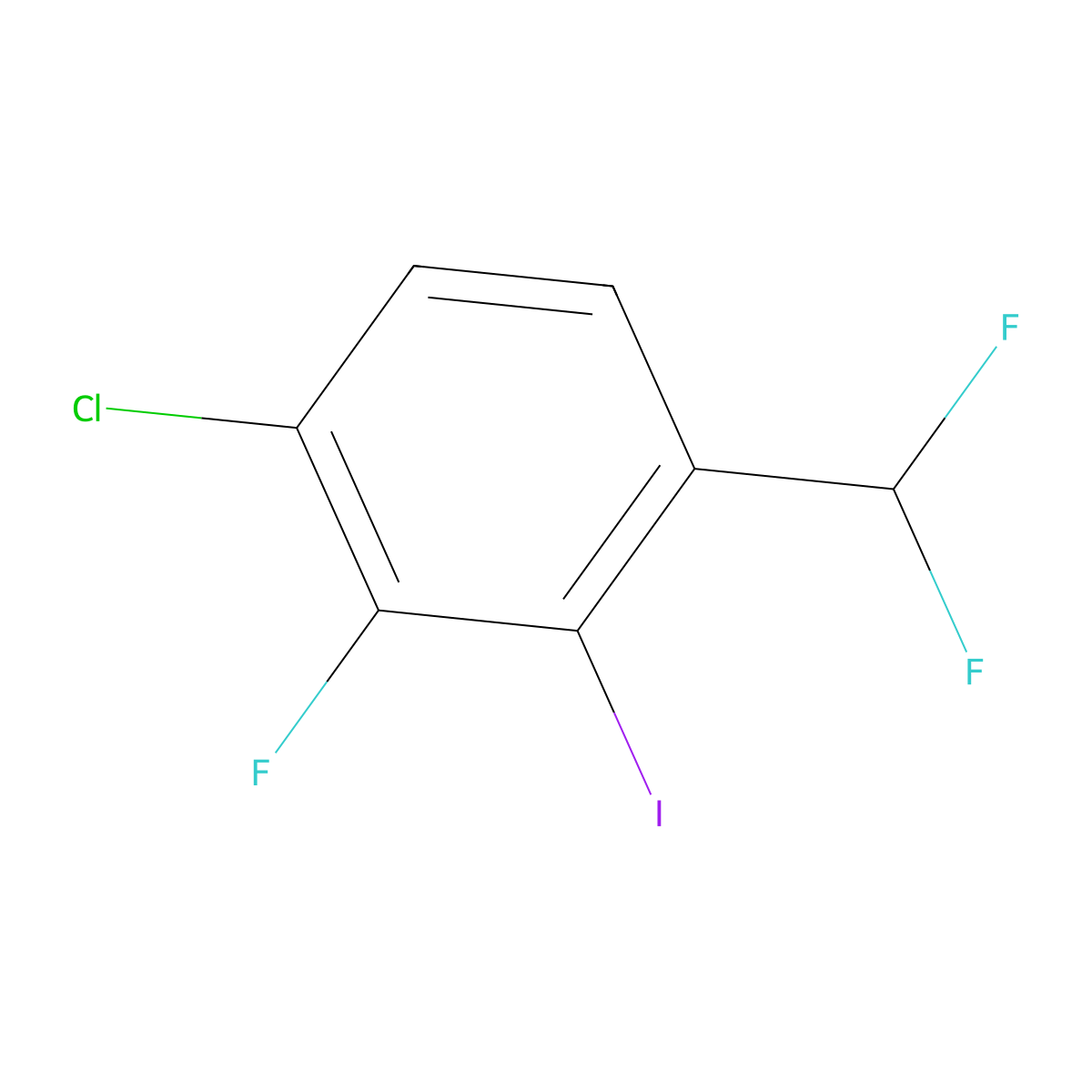 1-Chloro-4-(difluoromethyl)-2-fluoro-3-iodo-benzene molecular structure, CAS 2190522-29-1