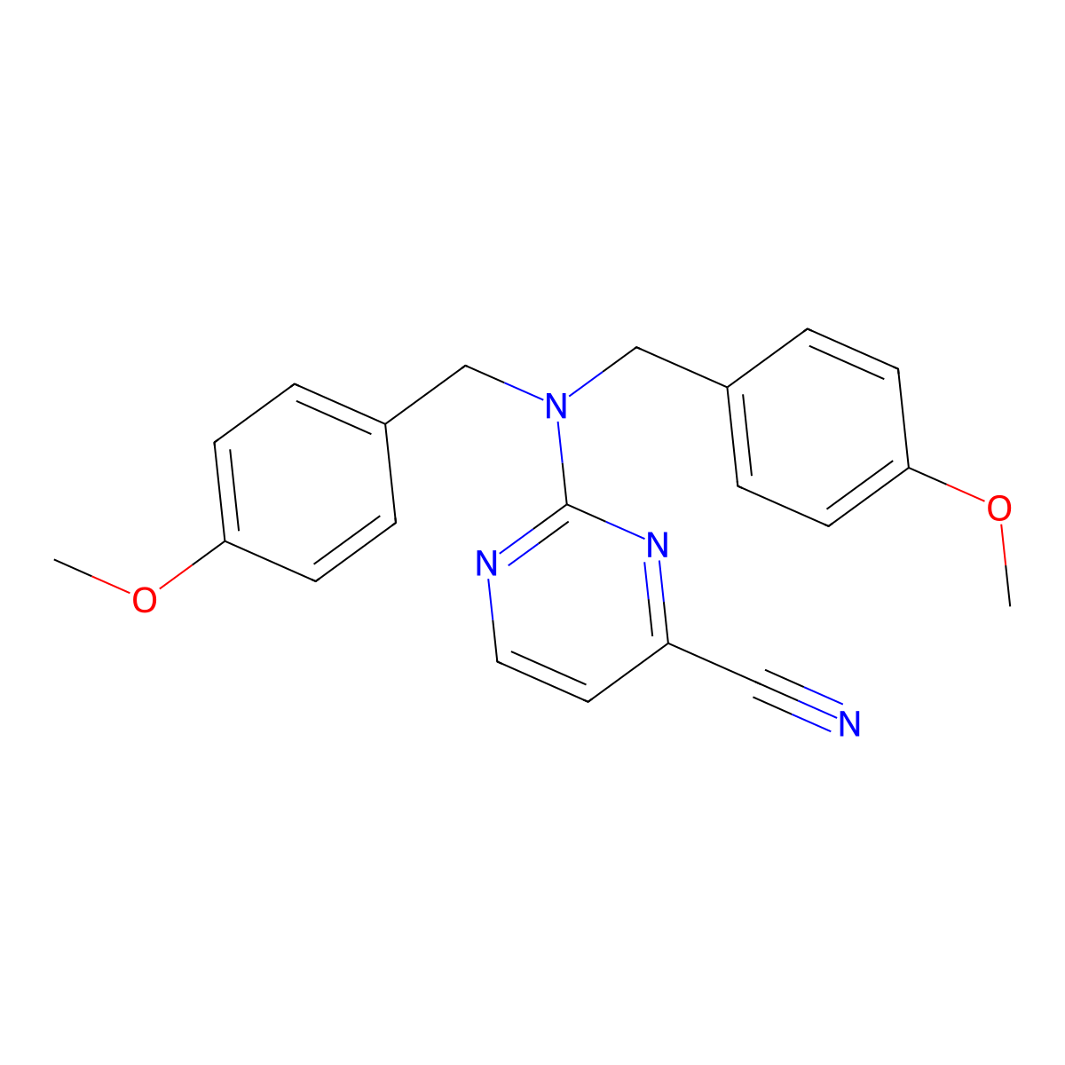 2-(Bis[(4-methoxyphenyl)methyl]amino)pyrimidine-4-carbonitrile molecular structure, CAS 2190539-03-6