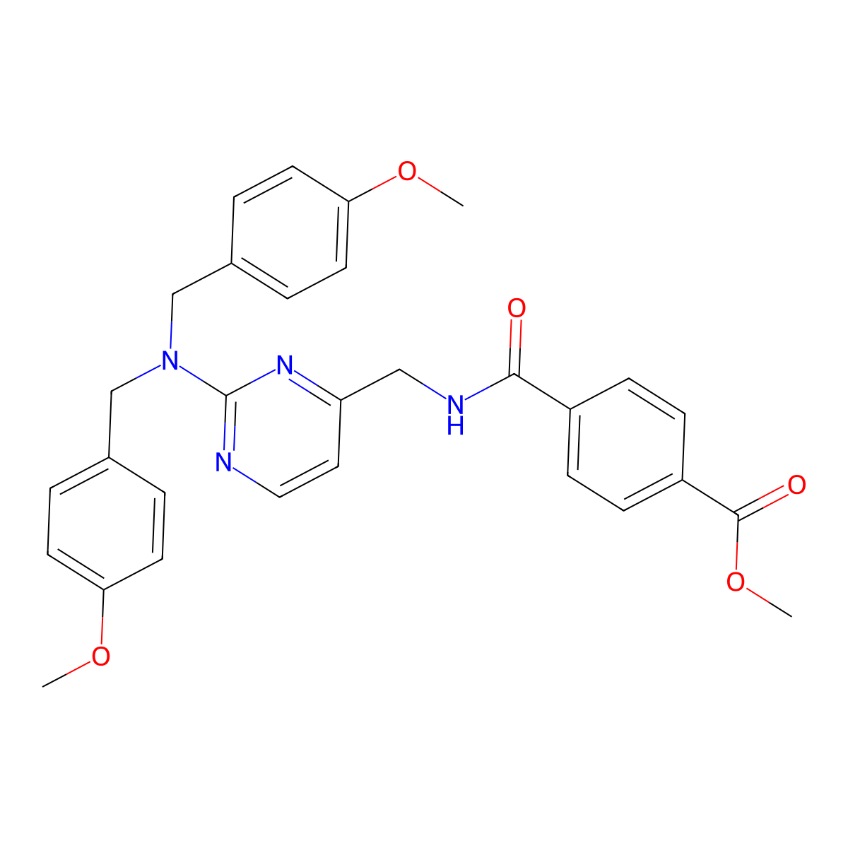 Methyl 4-{[(2-(bis[(4-methoxyphenyl)methyl]amino)pyrimidin-4-yl)methyl]carbamoyl}benzoate molecular structure, CAS 2190539-07-0