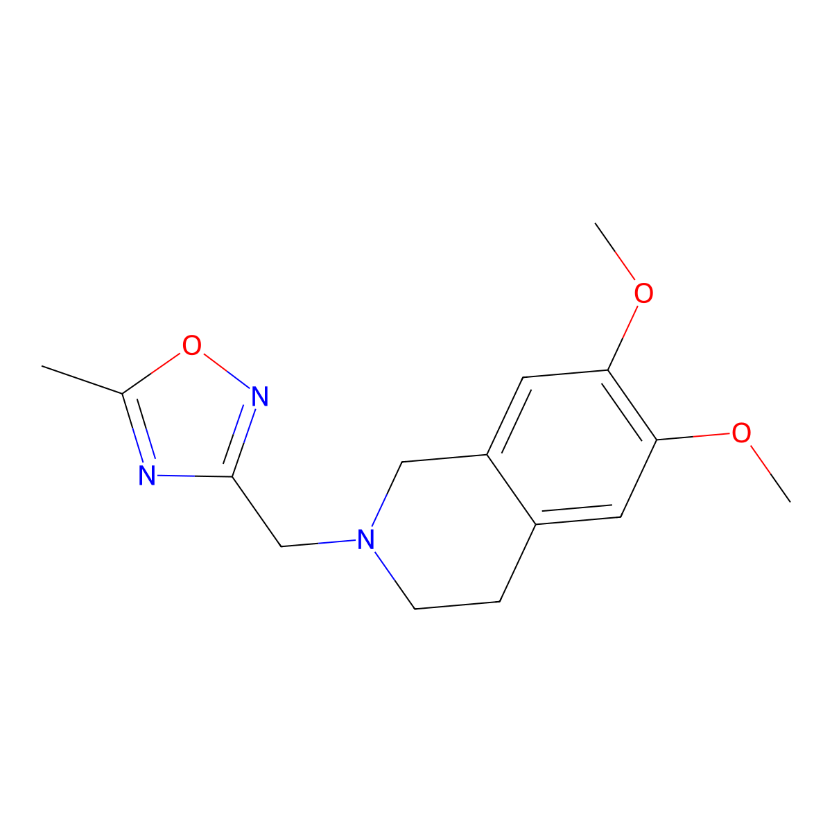 6,7-Dimethoxy-2-[(5-methyl-1,2,4-oxadiazol-3-yl)methyl]-1,2,3,4-tetrahydroisoquinoline molecular structure, CAS 2190895-93-1
