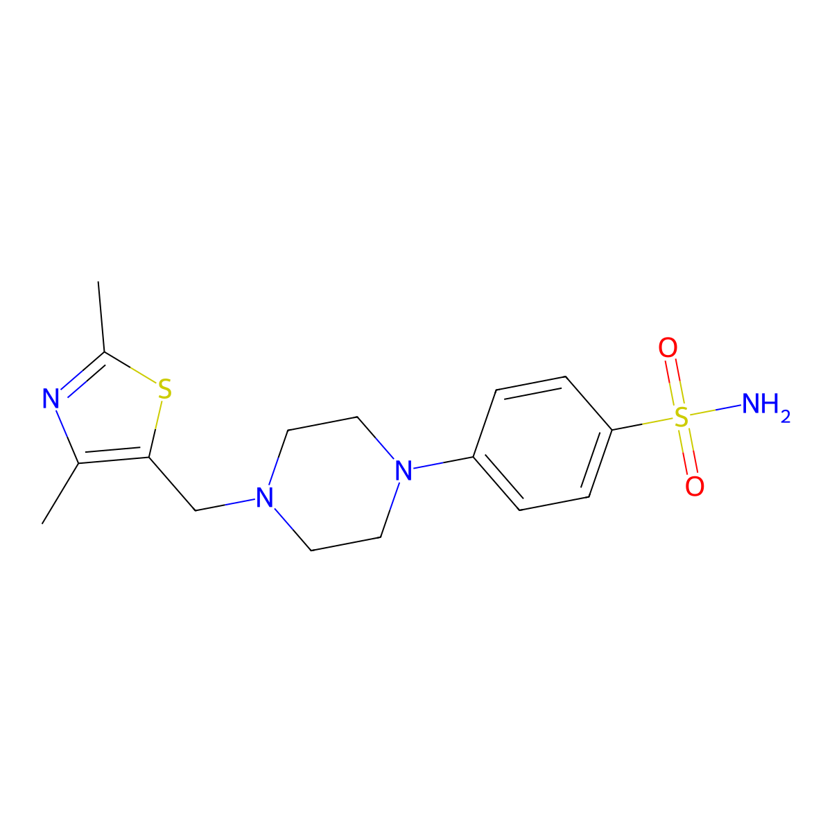 4-{4-[(2,4-Dimethyl-1,3-thiazol-5-yl)methyl]piperazin-1-yl}benzene-1-sulfonamide molecular structure, CAS 2190912-95-7