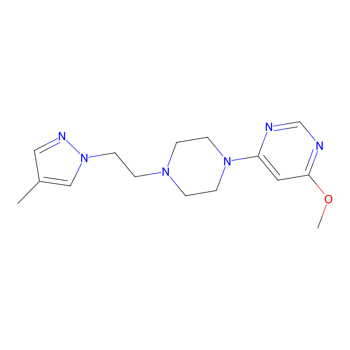 4-methoxy-6-{4-[2-(4-methyl-1H-pyrazol-1-yl)ethyl]piperazin-1-yl}pyrimidine molecular structure, CAS 2191187-23-0