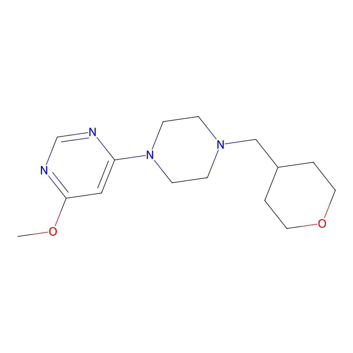 4-Methoxy-6-{4-[(oxan-4-yl)methyl]piperazin-1-yl}pyrimidine molecular structure, CAS 2191187-26-3