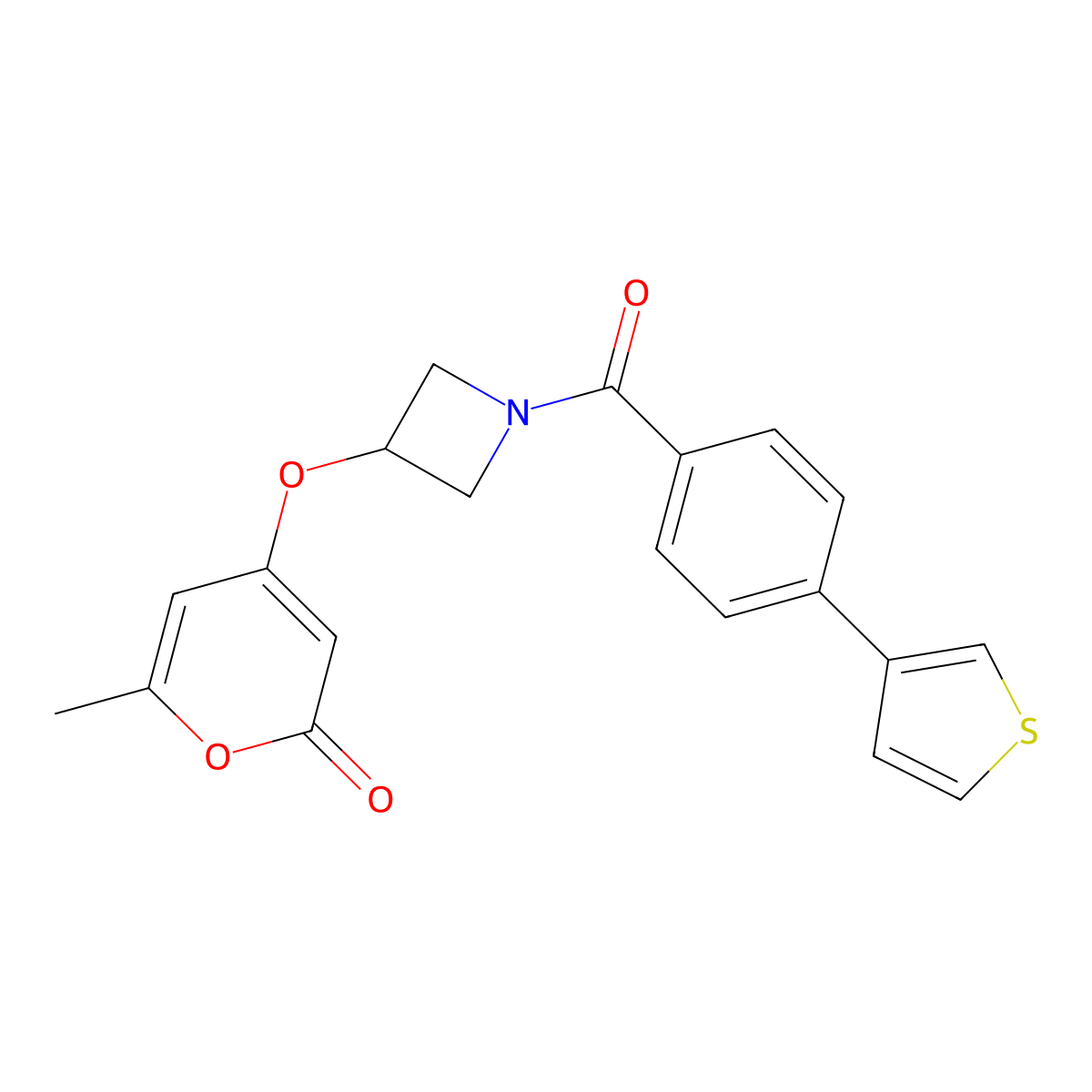 6-methyl-4-((1-(4-(thiophen-3-yl)benzoyl)azetidin-3-yl)oxy)-2H-pyran-2-one molecular structure, CAS 2191212-85-6