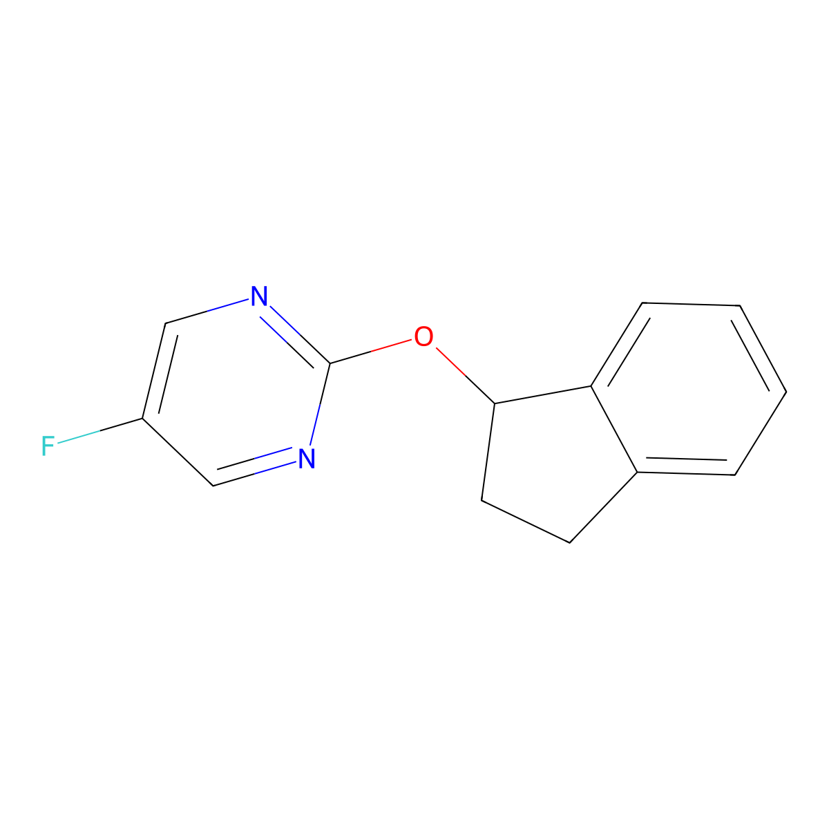 2-(2,3-dihydro-1H-inden-1-yloxy)-5-fluoropyrimidine molecular structure, CAS 2191212-90-3