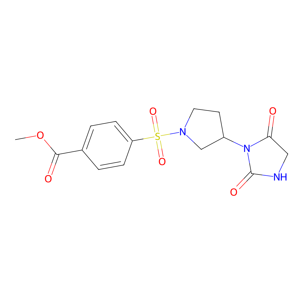Methyl 4-((3-(2,5-dioxoimidazolidin-1-yl)pyrrolidin-1-yl)sulfonyl)benzoate molecular structure, CAS 2191213-00-8