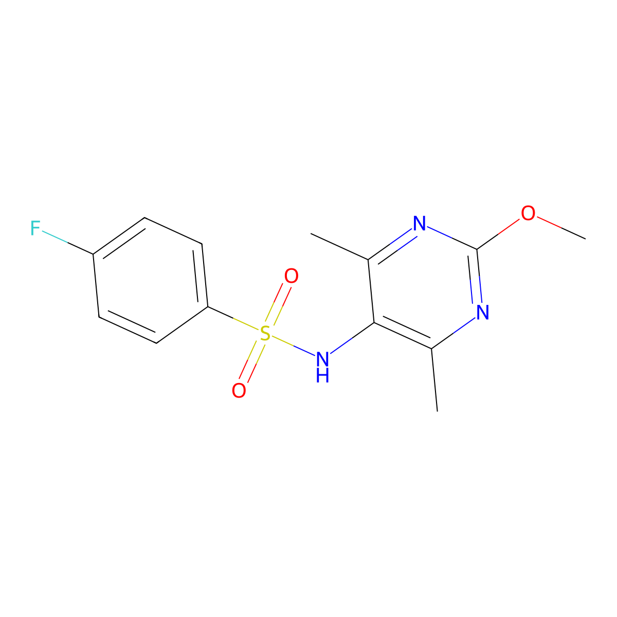4-fluoro-N-(2-methoxy-4,6-dimethylpyrimidin-5-yl)benzenesulfonamide molecular structure, CAS 2191213-12-2