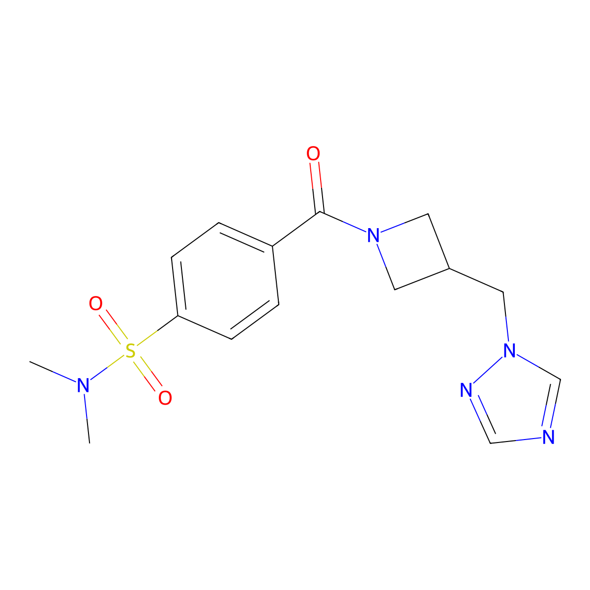 N,N-dimethyl-4-{3-[(1H-1,2,4-triazol-1-yl)methyl]azetidine-1-carbonyl}benzene-1-sulfonamide molecular structure, CAS 2191213-46-2