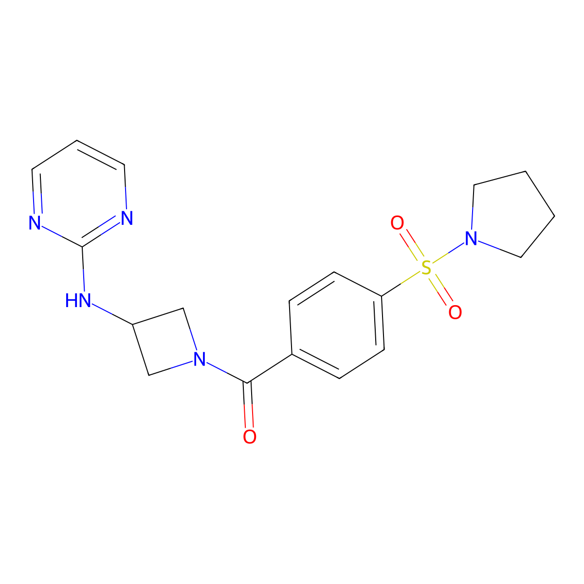 N-{1-[4-(pyrrolidine-1-sulfonyl)benzoyl]azetidin-3-yl}pyrimidin-2-amine molecular structure, CAS 2191213-49-5
