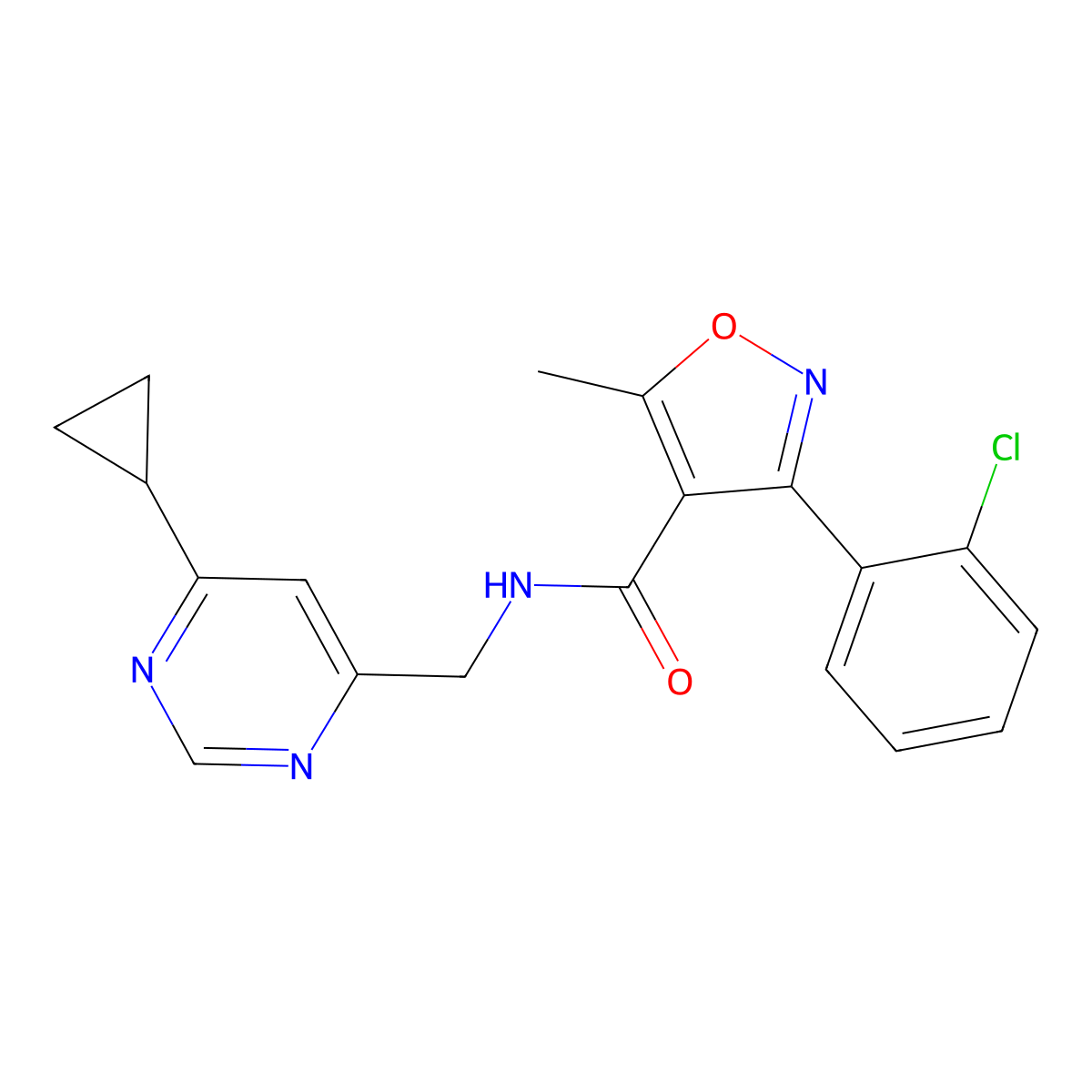 3-(2-chlorophenyl)-N-[(6-cyclopropylpyrimidin-4-yl)methyl]-5-methyl-1,2-oxazole-4-carboxamide molecular structure, CAS 2191213-52-0