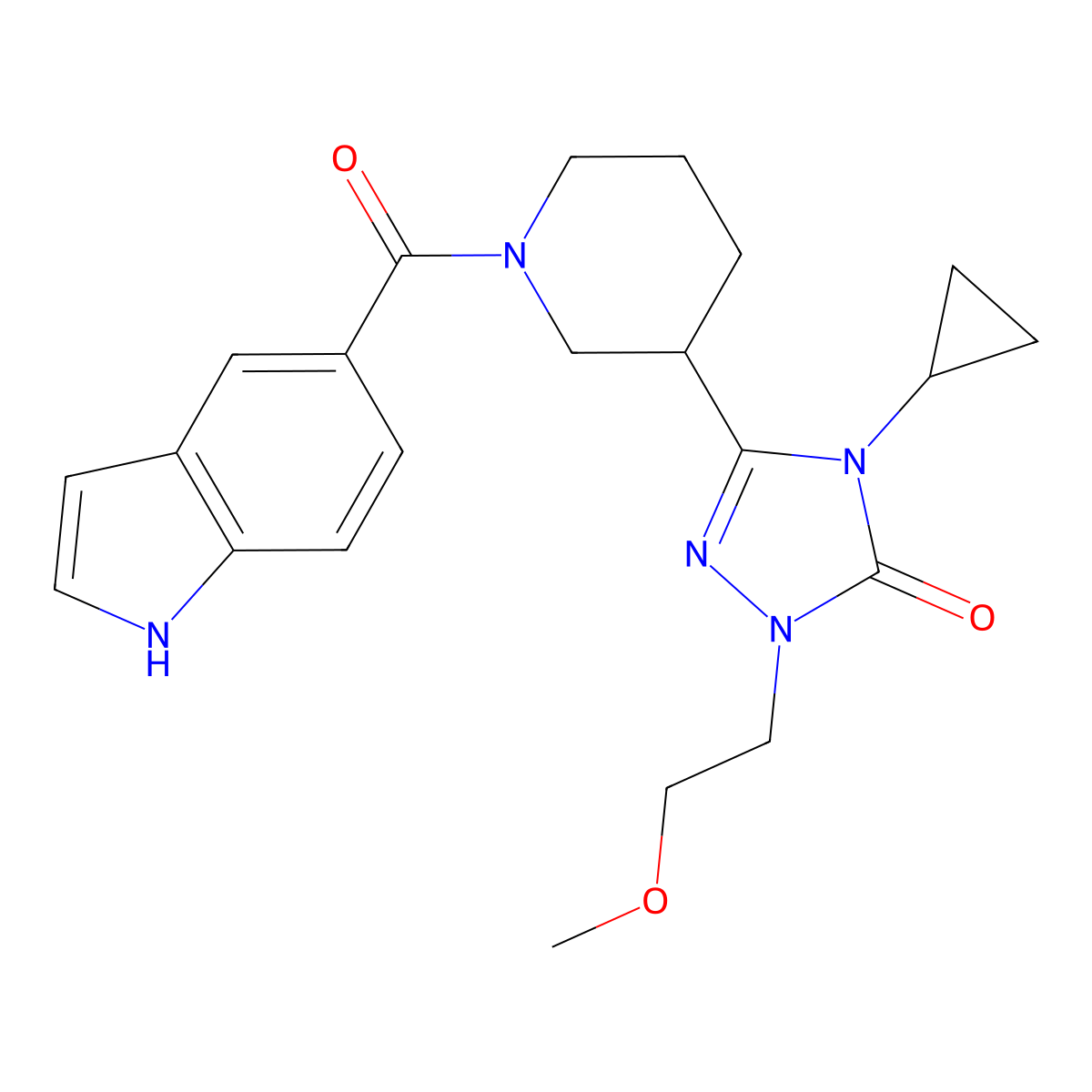 3-(1-(1H-indole-5-carbonyl)piperidin-3-yl)-4-cyclopropyl-1-(2-methoxyethyl)-1H-1,2,4-triazol-5(4H)-one molecular structure, CAS 2191213-62-2