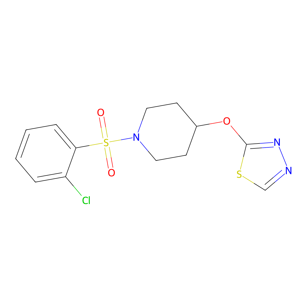 1-(2-Chlorobenzenesulfonyl)-4-(1,3,4-thiadiazol-2-yloxy)piperidine molecular structure, CAS 2191213-82-6