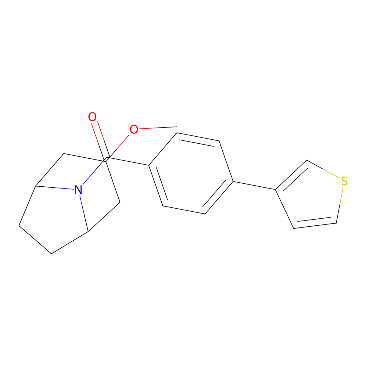 ((1R,5S)-3-methoxy-8-azabicyclo[3.2.1]octan-8-yl)(4-(thiophen-3-yl)phenyl)methanone molecular structure, CAS 2191213-85-9