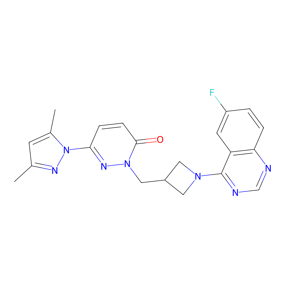 6-(3,5-dimethyl-1H-pyrazol-1-yl)-2-{[1-(6-fluoroquinazolin-4-yl)azetidin-3-yl]methyl}-2,3-dihydropyridazin-3-one molecular structure, CAS 2191213-95-1