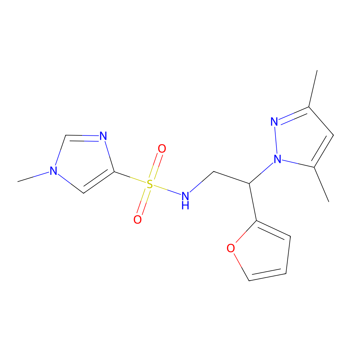N-[2-(3,5-dimethyl-1H-pyrazol-1-yl)-2-(furan-2-yl)ethyl]-1-methyl-1H-imidazole-4-sulfonamide molecular structure, CAS 2191213-99-5